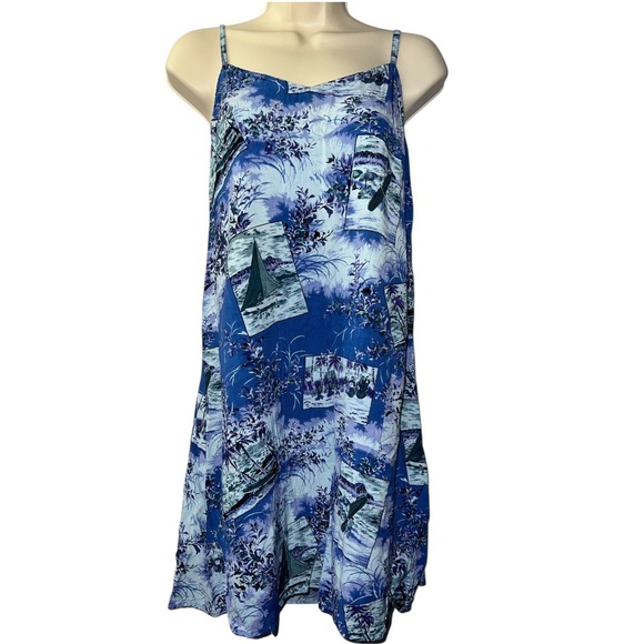 Vintage Hokus Pokus Dress‎ Women Large Blue Rayon Beach Boho 90s Sundress - Picture 3 of 11